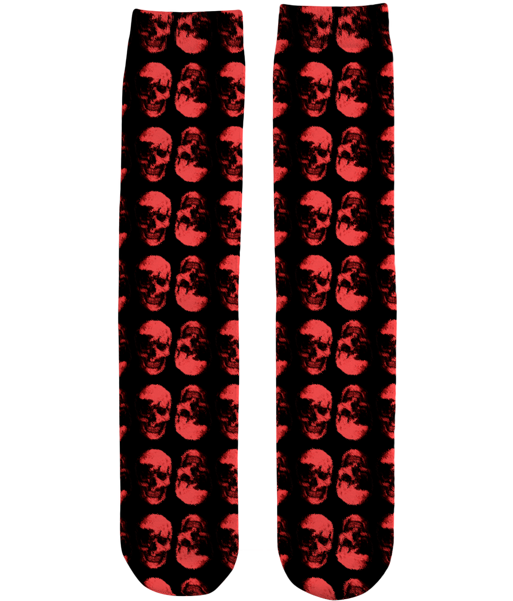 Unisex Subli Tube Socks Red Skulls Opposites by Robert Bowen - Robert Bowen Tees