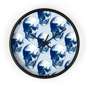 Blue Polka Skulls Wall Clock by Robert Bowen - Robert Bowen Tees