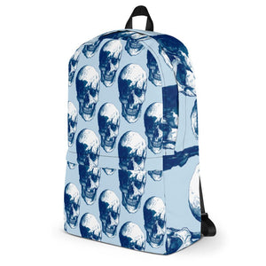 Blue Skull Polka  Backpack by Robert Bowen - Robert Bowen Tees