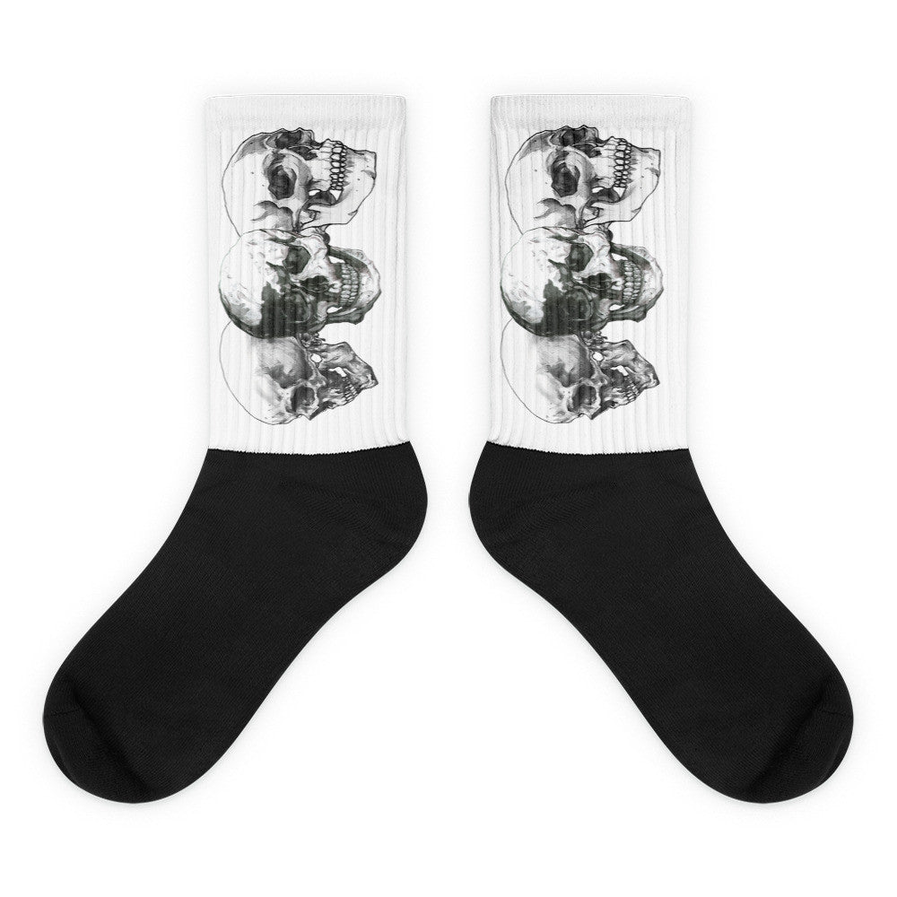 Triple Skulls Black foot socks illustrated by Robert Bowen - Robert Bowen Tees