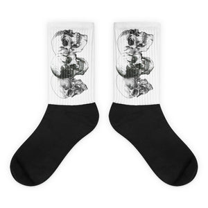 Triple Skulls Black foot socks illustrated by Robert Bowen - Robert Bowen Tees