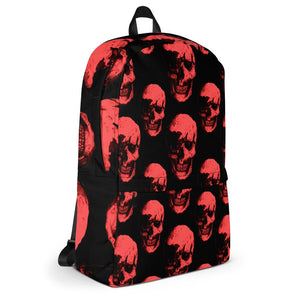 Red Skulls Polka Pattern Backpack by Robert Bowen - Robert Bowen Tees