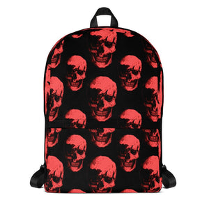 Red Skulls Polka Pattern Backpack by Robert Bowen - Robert Bowen Tees
