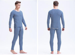 Men's Thermal Stripes Long Johns Set