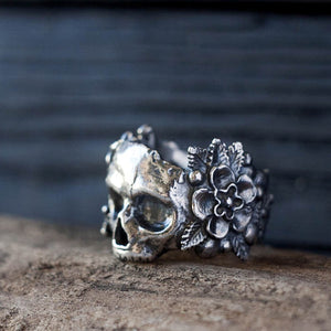 Men's Mexican Flower Sugar Skull Ring