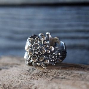 Men's Mexican Flower Sugar Skull Ring