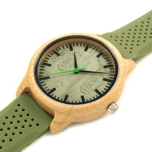 Men's Bamboo Quartz Silicone Band Watch