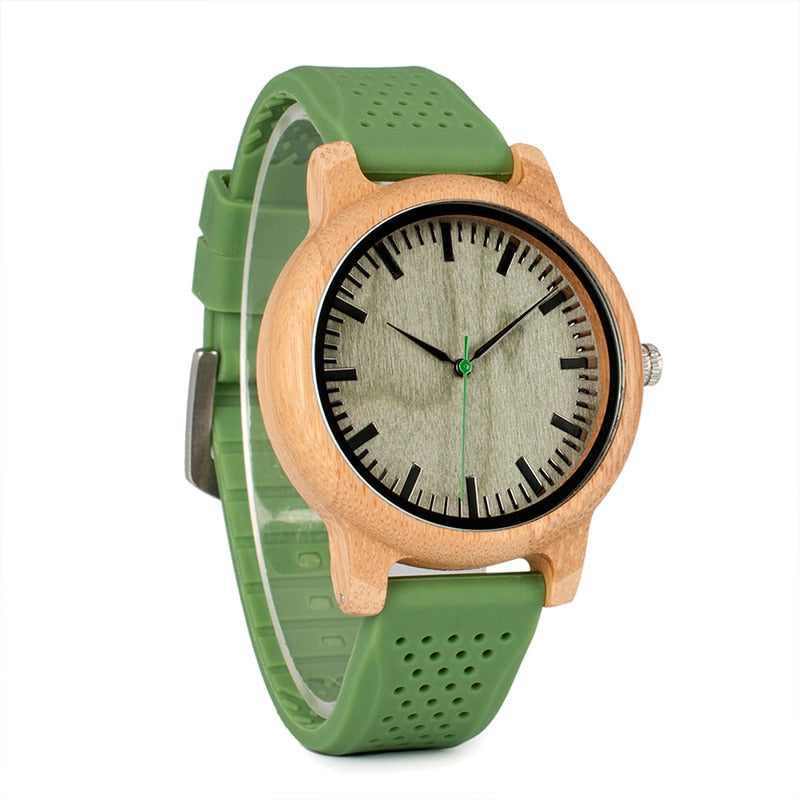 Men's Bamboo Quartz Silicone Band Watch
