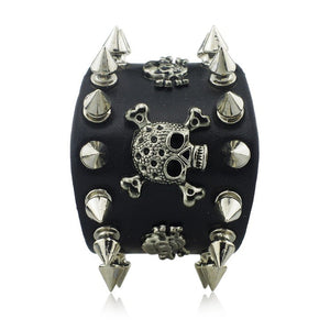 Unisex Rock Spikes Rivet Gothic Skull  Leather Bracelet - Robert Bowen Tees