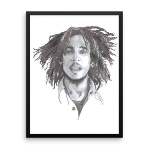 Bob Marley Black Ink Framed Poster - Robert Bowen Tees