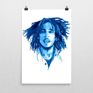 Bob Marley Blue Ink Poster - Robert Bowen Tees