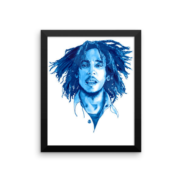 Bob Marley Blue Ink Framed Poster - Robert Bowen Tees