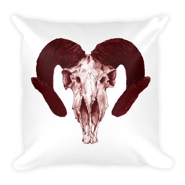 Ram Skull Concave Turned horn Brown Ink Cushion by Robert Bowen - Robert Bowen Tees
