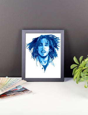 Bob Marley Blue Ink Framed Poster - Robert Bowen Tees