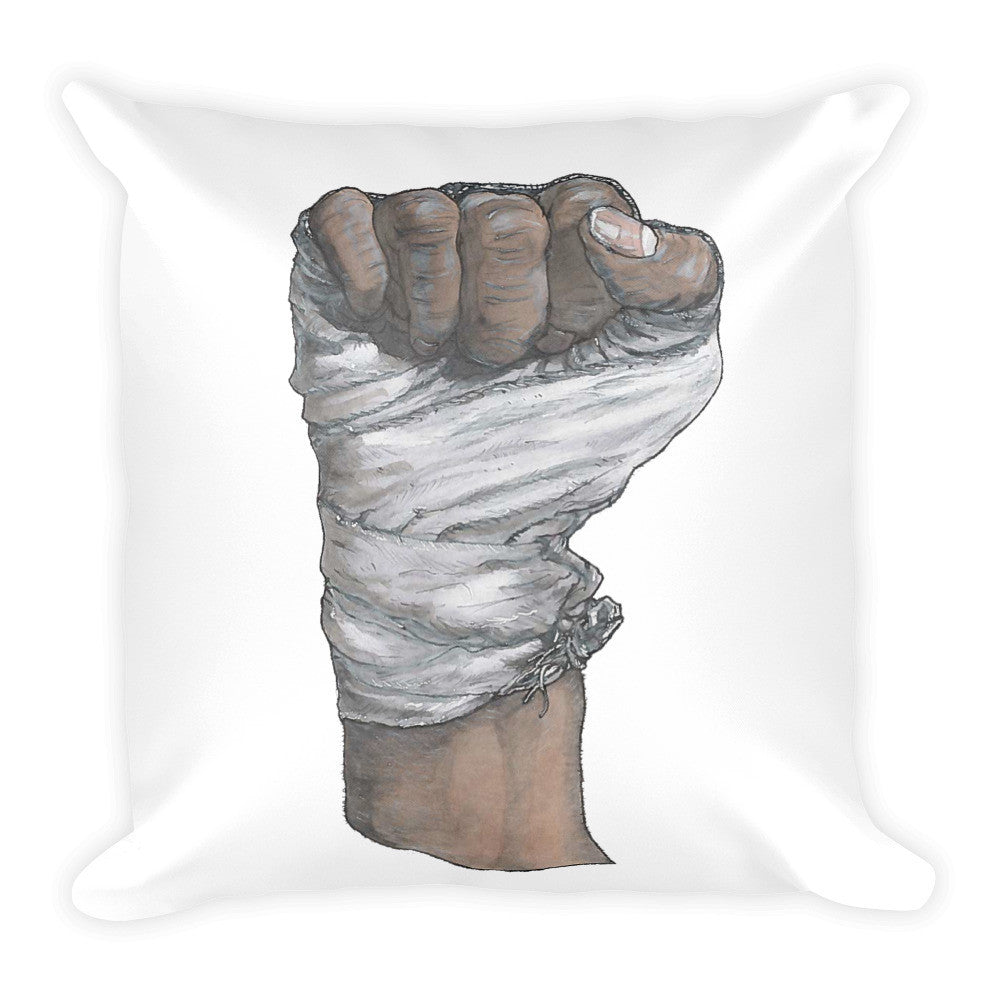 Muhammed Fist Square Cushion Illustrated by Robert Bowen - Robert Bowen Tees