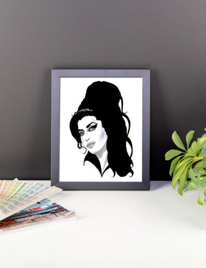 Amy Winehouse Black Ink Framed Poster - Robert Bowen Tees