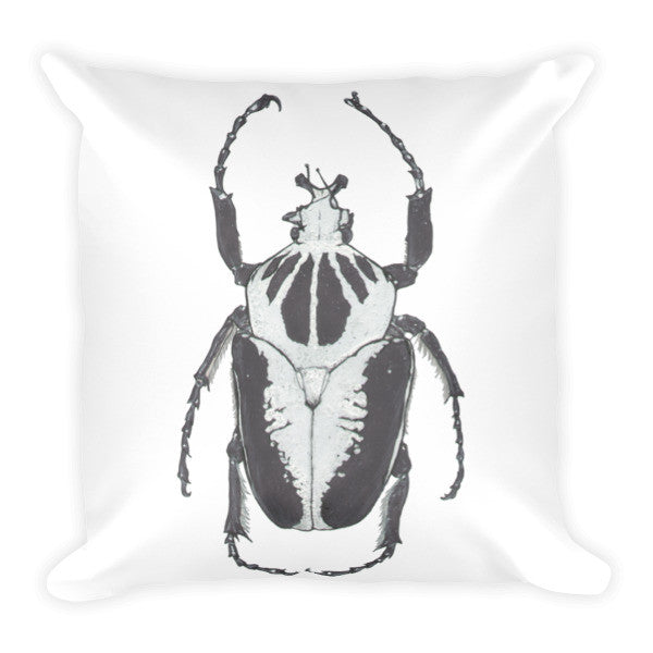 Black & White Beetle by Robert Bowen Cushion - Robert Bowen Tees