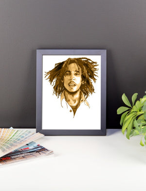 Bob Marley Brown Ink Framed Poster - Robert Bowen Tees